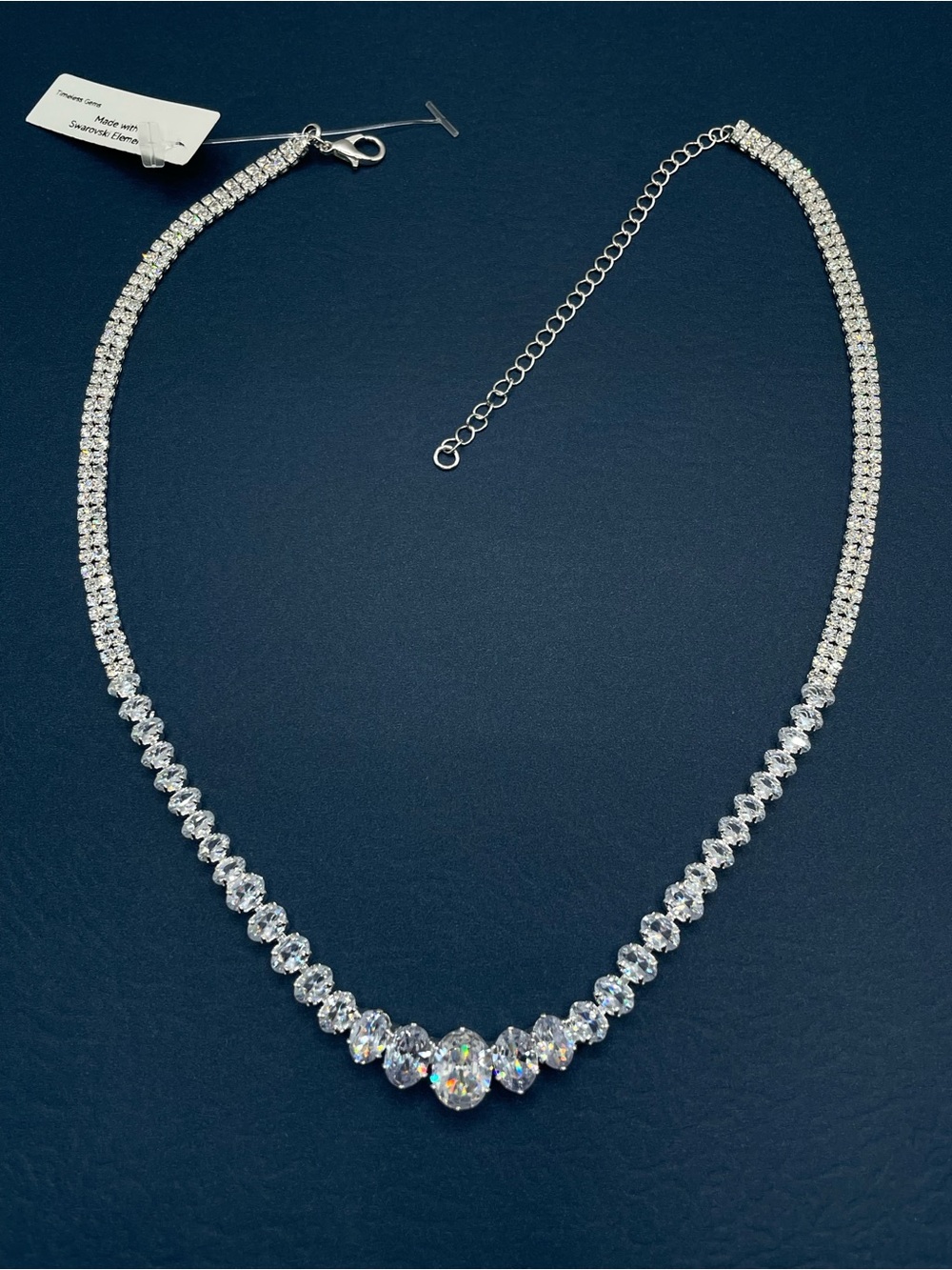 Swarovski Crystal Elements White Oval Cut Crystal Tennis Necklace Bridal